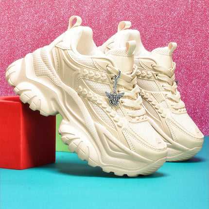 Women's Lightweight 7cm White Thick-Soled Trbottomyy Versatile Fashionable Casual Vulcanized Shoes with Silver Butterfly Decorative Pendant Chain Shoes High Water Platform Trbottomyy Versatile White Women's Comfortable Soft-S