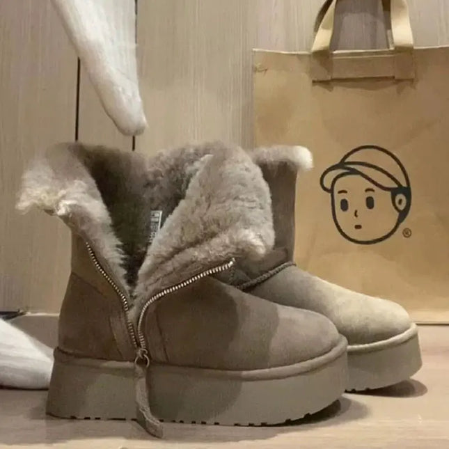 Luxury Winter Women Long Plush Warm Snow Boots Casual Shoes New Suede Fur Chelsea Ankle Boots Flats Platform Ladies Thick Shoes