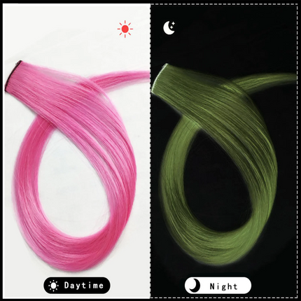 20 Inch Glow in the Dark Hair Extensions Clip Luminous Colored Hairpieces Party Rainbow Hair Clips Synthetic Straight Wig