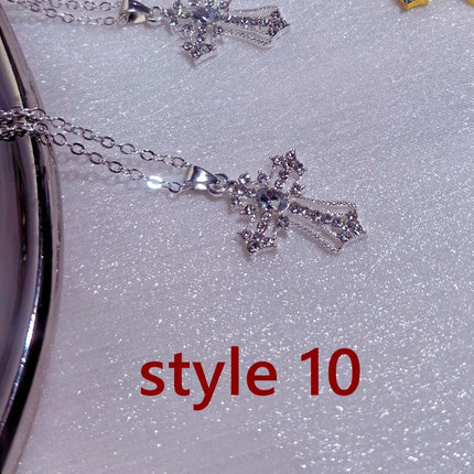 Gothic Big Zircon Cross Necklace Unisex Y2K Irregular Goth Large Cross Pendant Necklaces  for Men Women Couple Necklace Jewelry