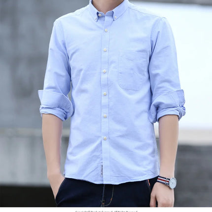 Classic fit cotton Full Casual shirts for men solid color long-sleeve plain shirt single pocket top soft slim fit formal clothes