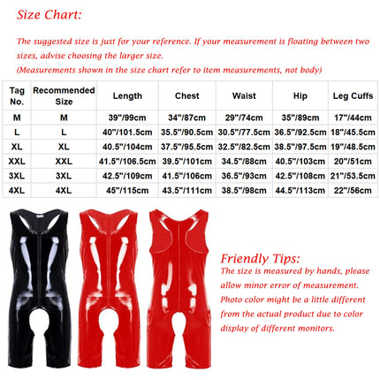 Plus Size Mens Sexy Open Crotch Bodysuit Patent Leather Catsuit Wetlook Erotic Latex Bodycon Crotchless Singlet Leotard Jumpsuit