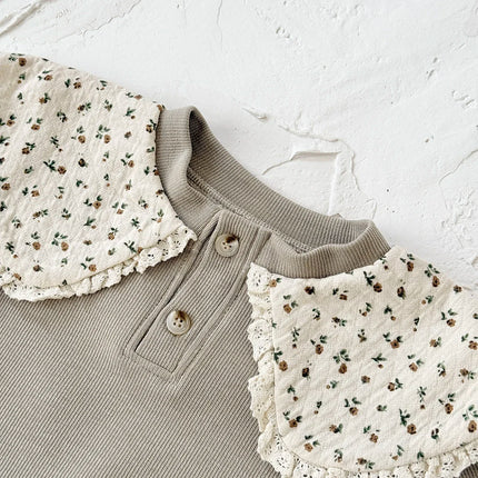 1-3 Years Toddler Girl 2Pcs Set Soft Ribbed Fabric Khaki Sweatshirt + Pant Daily Wear Casual Comfortable Outfit for Baby Girls
