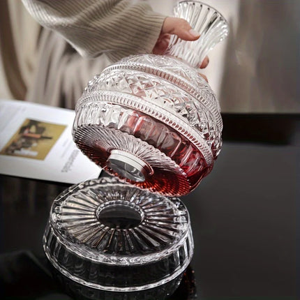 Crystal Wine Decanter Elegant Handcrafted Glass Wine Decanter Set - Rotating Wine Aerator, Spinning Whiskey Carafe