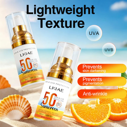 LKIAE Spf 50+ Sunscreen, UVA, UVB Protection, Prevents Sunburn, Skin Darkening, Pigmentation, Anti-Wrinkles, With Aloe Vera