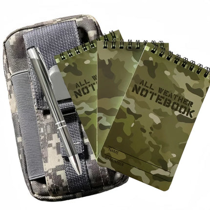 5pcs Waterproof Notebook and Pen Set with Pocket Tactical Notebooks,  1 Metal Pen and a Fabric Case for Outdoor Activities