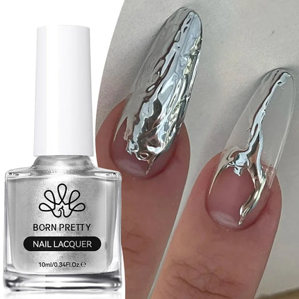 BORN PRETTY 7ml Silver Metal Effect Watercolor Nail Polish Clear Blossoming Effect Natural Air Dry Manicure Nail Art Varnish
