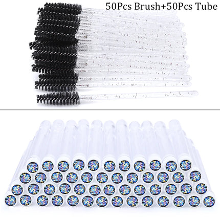 50/100pcs Diamond Eyebrow Brush Tube Disposable Eyelash Brush Reusable Crystal Eyelash Brush Replaceable Dust-proof Makeup Sets