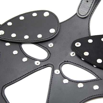 PU Leather Harness Face Mask Cool Black Headgear BDSM Bondage Restraint Muzzles Ball Mouth Gag Sex Toys for Couples Adult Games