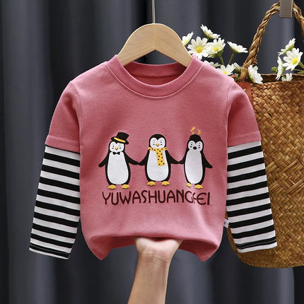 Spring and Autumn Children's T-Shirt Boys Girls Long-Sleeved Tops 0-5 Years Old Cartoon Base Layer Shirt Baby Children's Clothing