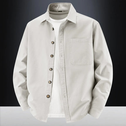 2026 New Style Solid Color Long-Sleeved Shirt Men's Spring-Autumn Pure Cotton Washed Workwear Jacket Retro Loose Shirt Jacket