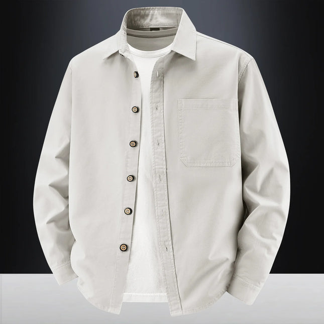 2026 New Style Solid Color Long-Sleeved Shirt Men's Spring-Autumn Pure Cotton Washed Workwear Jacket Retro Loose Shirt Jacket
