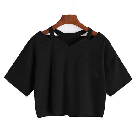 Y2k Crop Tops Women's Graphic Short Sleeve V-neck Cropped T-shirt 90s Vintage T-shirt Woman Summer Sexy T-shirt