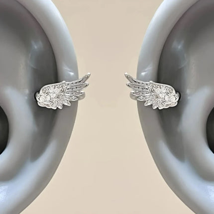 Fashion Zircon Wing Stud Earrings for Women Luxury Shiny Crystal Creative Angel Wings Cross Silver Color Ear Studs Jewelry Gifts