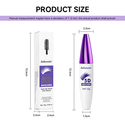 Lakerain 5D Mascara Eyelashes Lengthening Long-Lasting Intense Black Waterproof Nourishing Smudge-Proof Mascara Eye Makeup
