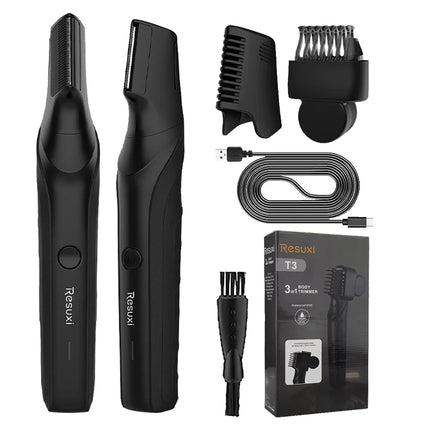 Resuxi New Men's Electric Body Hair Trimmer Multi Functional 3 in 1 Hair Clipper Shaver Set IPX5 Full Body Water Wash Clipper