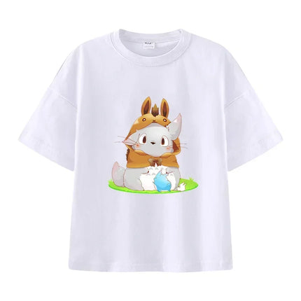 Summer Cartoon Miyazaki Totoro Print Children's Cotton T-shirt Short-sleeve Street Fashion Girls Clothes Cute Funny Kid Tees Top