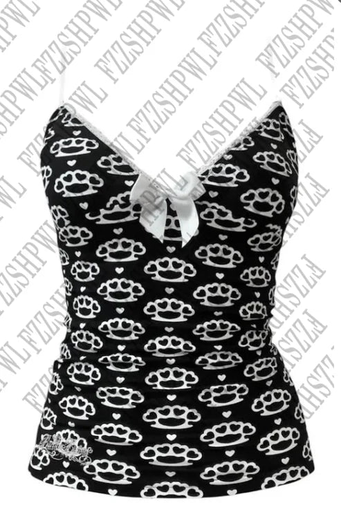 Y2K Cute distinctive Printed pattern sling Retro Lovely bow decoration Halter Tops Fashionable and casual Summer Chic Camisole
