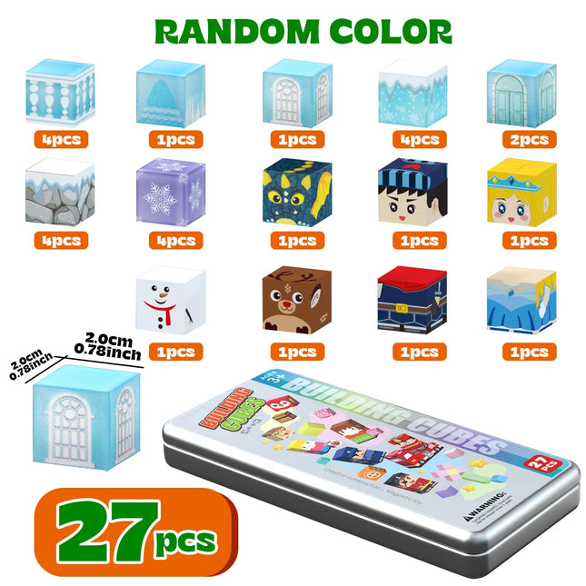 Children's Iron Box Magnetic Block Set, Ice and Snow Castle Stacking Magnet Toys, Free Building Toys, Children's Puzzle Toys