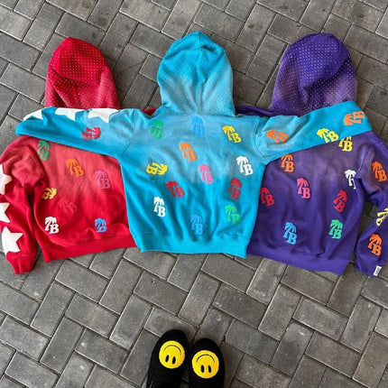 Y2K Trendy Letter Pattern Loose Casual Comfortable Hooded Zipper Retro Hoodie Jacket Top Unisex