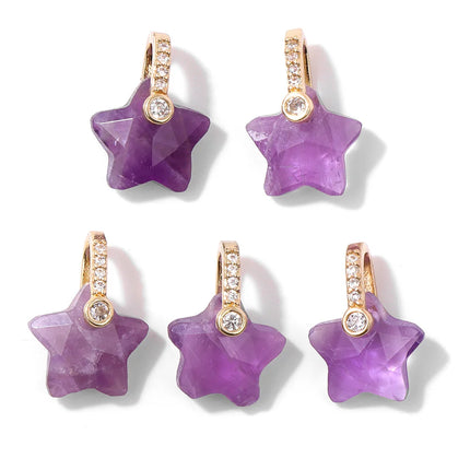 2PCS Natural Amethyst Pendant Charms Purple Crystal Star Sun Water Drop Shape For DIY Making Jewelry Necklace Bracelet