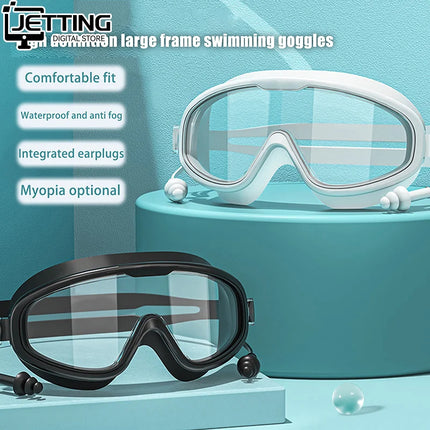 Large Frame Outdoor Swimming Goggles Anti-Fog Wide View Scuba Diving Swimming Glasses with Earplugs for Adult Youth Water Sports