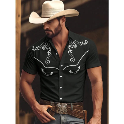 2026 New Men's Summer Western Cowboy Westernstyle Short-Sleeve Shirt Retro 3D Print Men Casual Lapel Blouse top Vacation Shirts