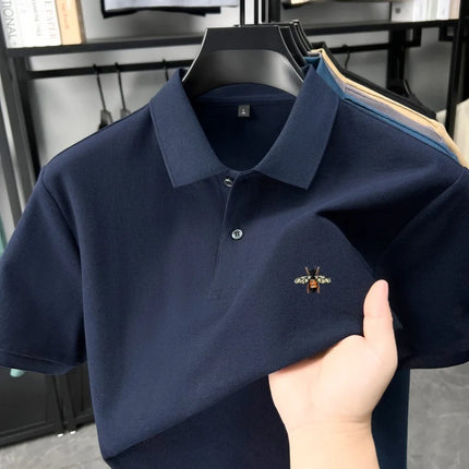 High quality brand 100% cotton short sleeve polo shirt men's new fashion luxury bee embroidery summer breathable soft T-shirt