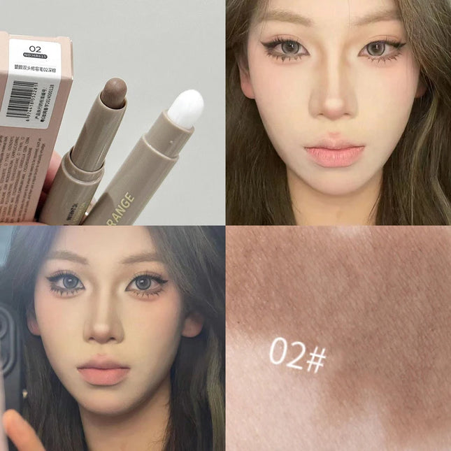 Double Head Contouring Pen Matte Three-dimensional Brightening Nose Shadow Corrector with Smudge Brush Shading Stick Cosmetics