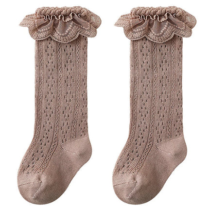 Pudcoco Toddler Girls Knee High Socks Summer Breathable Knit Lace Ruffle Princess Socks for Party, Wedding, Photography 0-3T