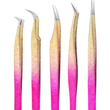 1pc/5pcs Grafting Eyelash Stainless Steel Ice Flower Gradient Tweezers Precision Color Grafting False Eyelash Tweezers
