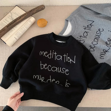 2025 Autumn New Children Solid Sweatshirt Baby Fashion Letter Printed Long Sleeve Tops Kids Girl Boy Crewneck Hoodie Clothing