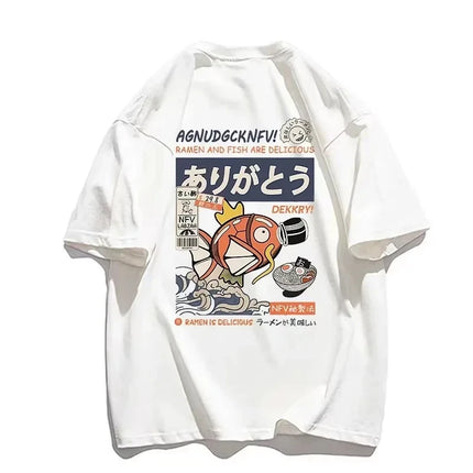 Parent-child T-shirt Pokémon King Carp Print Street Summer 2025 Casual Cotton Top Japanese Urban Style Daily Short-sleeved Top
