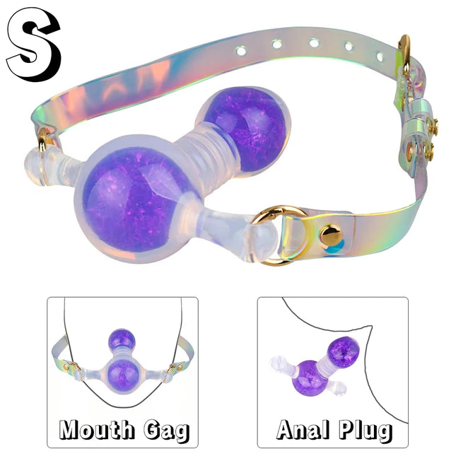 NNSX BDSM Mouth Gag Ribbed Butt Plug Dominance & Submission Adults Game Silicone Breathable Ball Gag Sex Toy for Women Men