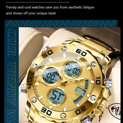 POEDAGAR Functional Men's Quartz Wristwatch Electronic LED Alarm Dual Display Male Clock Waterproof Sports Watches For Men Reloj