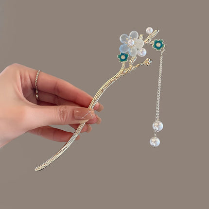 2023 New Vintage Chinese Women's Hair Stick Metal Glaze Flowers Hair Chopsticks Ladies Pearl Jewelry Hair Sticks Accessories