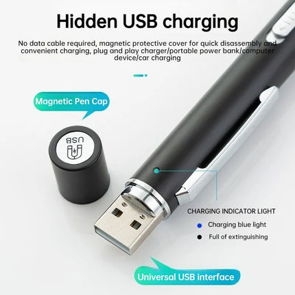 Rechargeable Medical Handy Pen Light Mini Nursing Flashlight 2 in 1 Pocket LED Torch Penlight Light Outdoor Fishing Tool