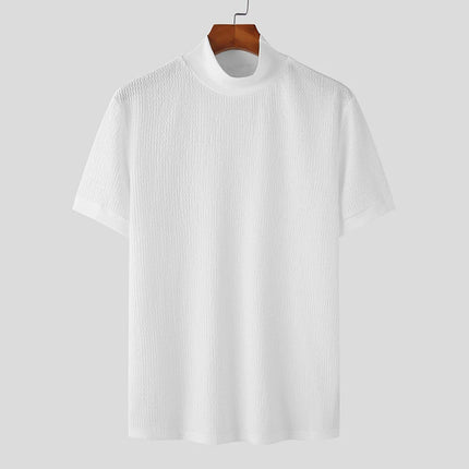 New Summer Fashion Tight T-shirt Casual Streetwear Textured High-neck Solid Color Short-sleeved Bottoming Tees Korean Style Tops