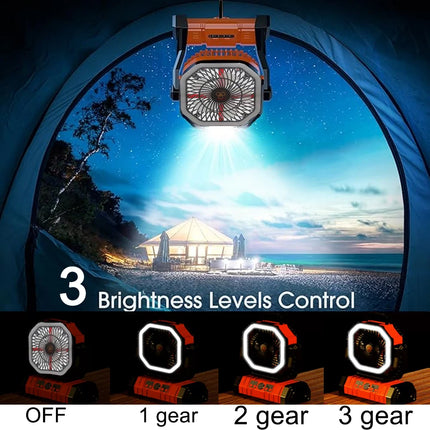 Multi-functional 30000mAh Outdoor Fan with 270° Rotation 3 Brightness LED Lights USB Rechargeable for Camping Fishing Hiking Fan