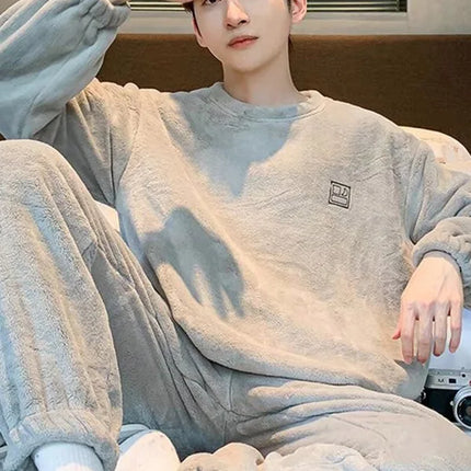 Men's Warm Coral Fce Pajamas Winter Set Spring Autumn Winter Sle Oversize Home Clothes Teenager Comfortable Spwear