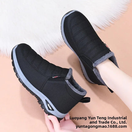 Winter New Fleece Lined Anti-slip Soft Bottom Women's Short Boots Thick Warm Cotton Shoes round Toe Casual Style Comfortable