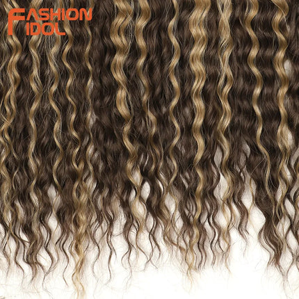 FASHION IDOL 22 Inch 300g 3PCS Ariel Curl Hair Water Wave Twist Crochet Hair Synthetic Ombre Brown Fiber Braiding Hair Extension