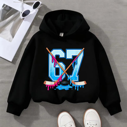 6 7 Six-Seven ice hockey cartoon print men's and women's clothing, children's fashion hoodies, boys and girls can be
