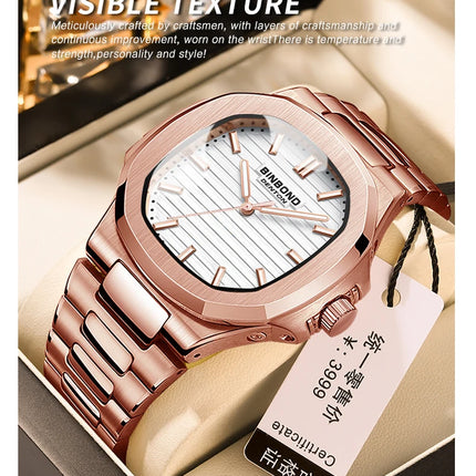 BINBOND Luxury Military Man Watch Square Waterproof Luminous Date Week Men Watch Stainless Steel Quartz Men's Watches Reloj