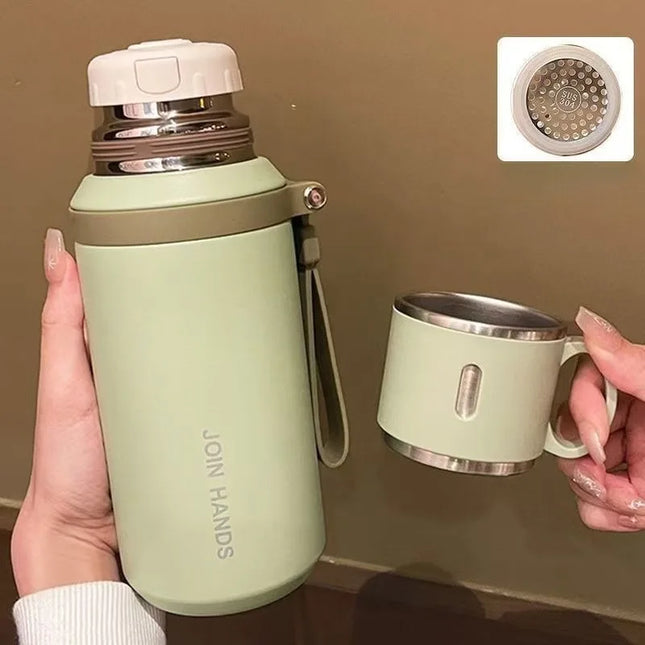 JUSTINLAU 600/800ML Thermos Cup Kitchen Vacuum Flasks with Tea Strainer Stainless Steel Portable Travel Thermal Water Bottles