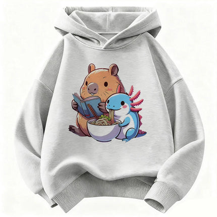 Capybara Eat Ramen Children's Hoodie Sweatshirt Cute Harajuku Hoody for Boys Girls Spring Casual Hoodies