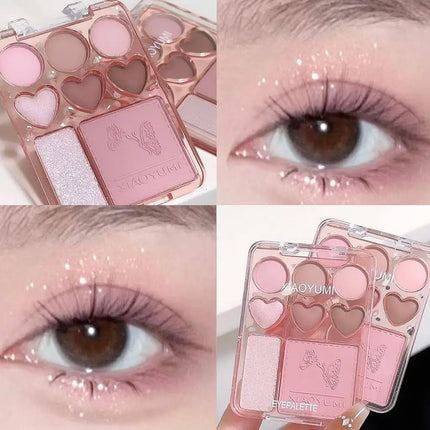 8-color Pearl Glitter Matte Peach Pink Blusher Highlight Eye Shadow Plate Korean Makeup Pink Orange Eyeshadow Cosmetics