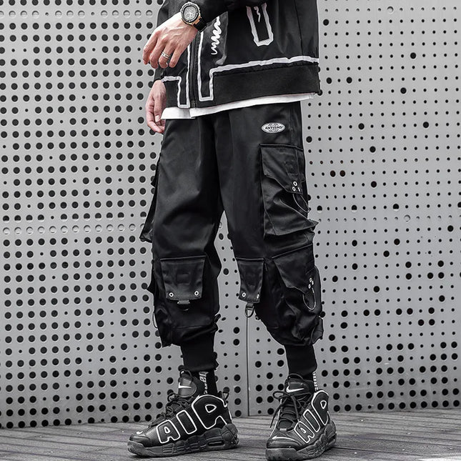 Men's Reflective Cargo Pants Korean Harem Techwear Trousers Trendy Streetwear Functional Multiple Pockets Stylish Casual Fit