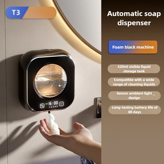 Smart Induction Hand Washer Sensor Wall-Mounted Foam Infrared Sensor Liquid Soap Dispensers with Temperature Digital Display
