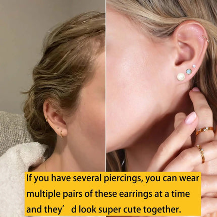 6 Pairs Earrings Sets for Multiple Piercing Small Huggie Hoop Earrings Flat Back Tiny Ball CZ Opal Pearl Stud Earrings for Women